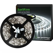 JUNWEN Daylight White LED Strip Lights, 12V16.4ft 300LEDS Flexible Tape Light...