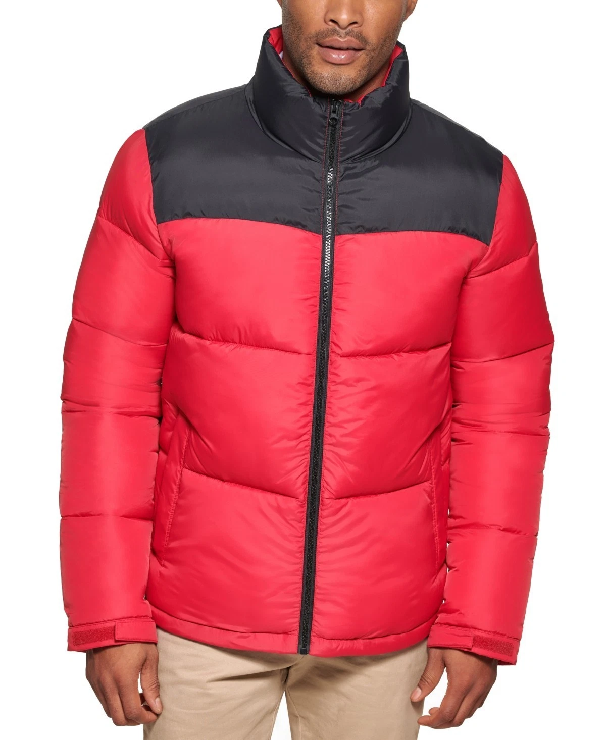 Club Room Colorblocked Quilted Full-Zip Puffer Jacket Men's S Red Zip Closure