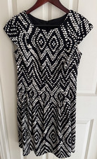 AB Studio Womens Dress Size 2 Black White Short Sleeve Back Zip Career Work Wear