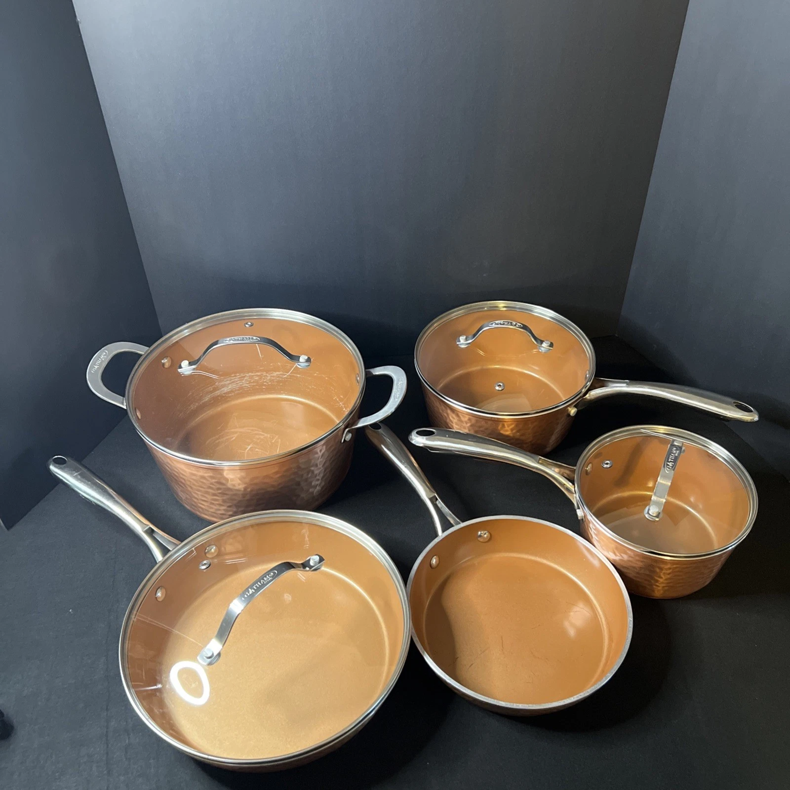 Gotham Steel Hammered Collection Pots and Pans 9 Piece LOT Pre-Owned —
Opens in a new window or tab