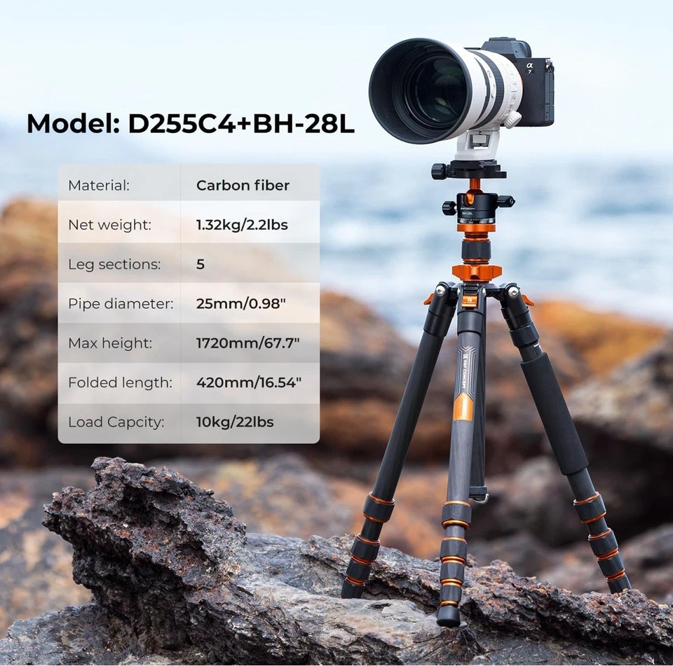 K&F Concept 68in Carbon Fiber Camera Tripod with Ball Head,Quick Release Plate - Image 2 of 4