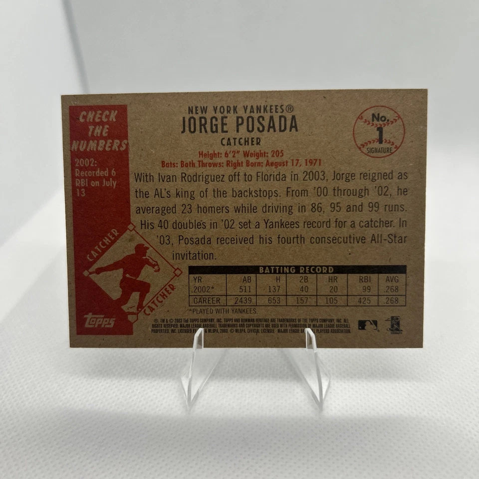 2003 Bowman Heritage - Jorge Posada #1 Black Facsimile Signature - Image 2 of 2