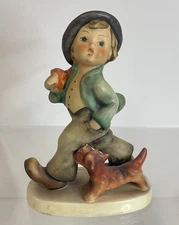 Antique Goebel Hummel W. Germany 'Strolling Along' Boy Umbrella Dog Figurine #5