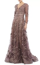 Mac Duggal 20108 Sz 4 Brown Floral Embroidered Beaded A-line Gown $998