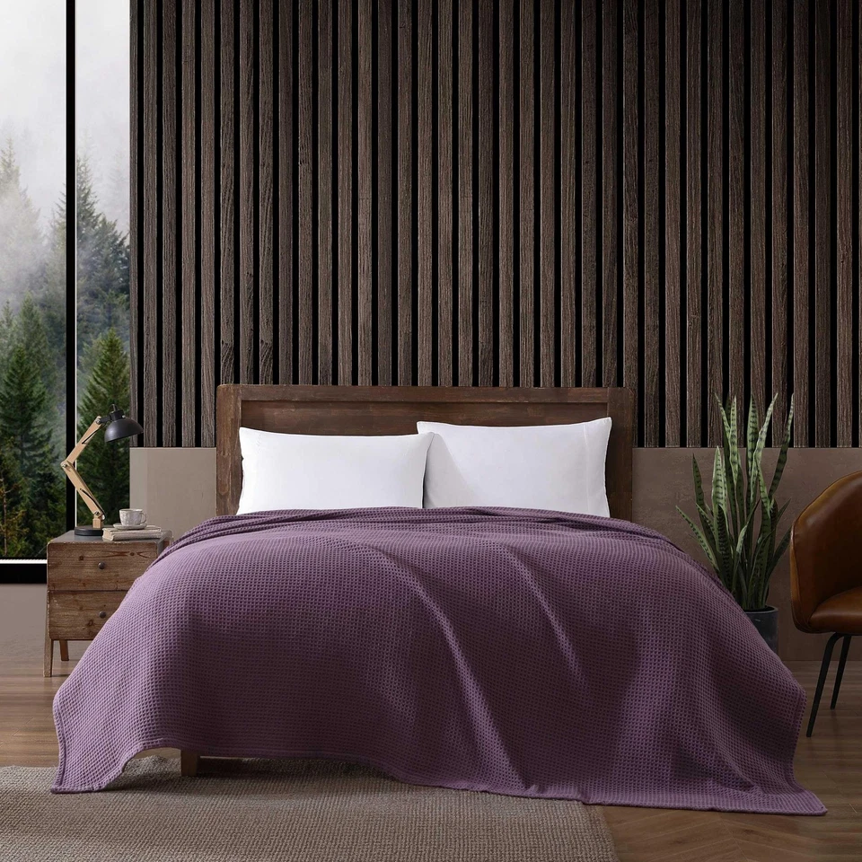 Королева вафельное одеяло в твердый фиолетовый - супер мягкий, средний вес, моющийся - Изображение 2 из 4