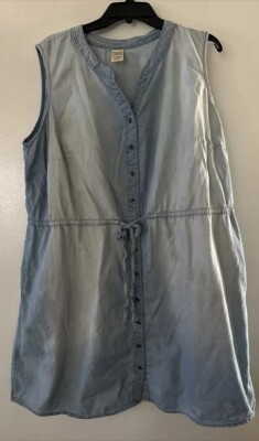 FADED GLORY WOMENS LIGHT DENIM KNEE HIGH SLEEVELESS DRESS  2X