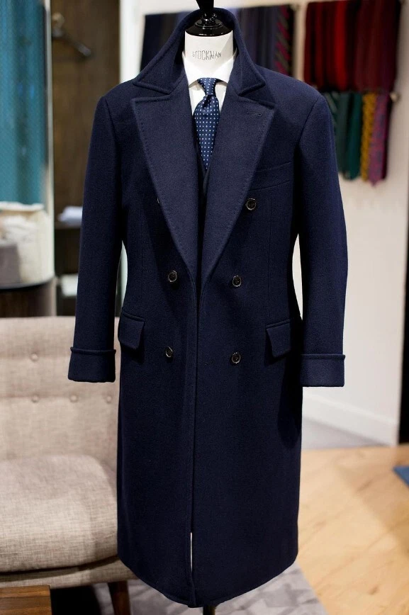 Abrigo largo de lana para hombre doble botonadura pico solapa formal negocios aire libre abrigo Foto 2 de 4