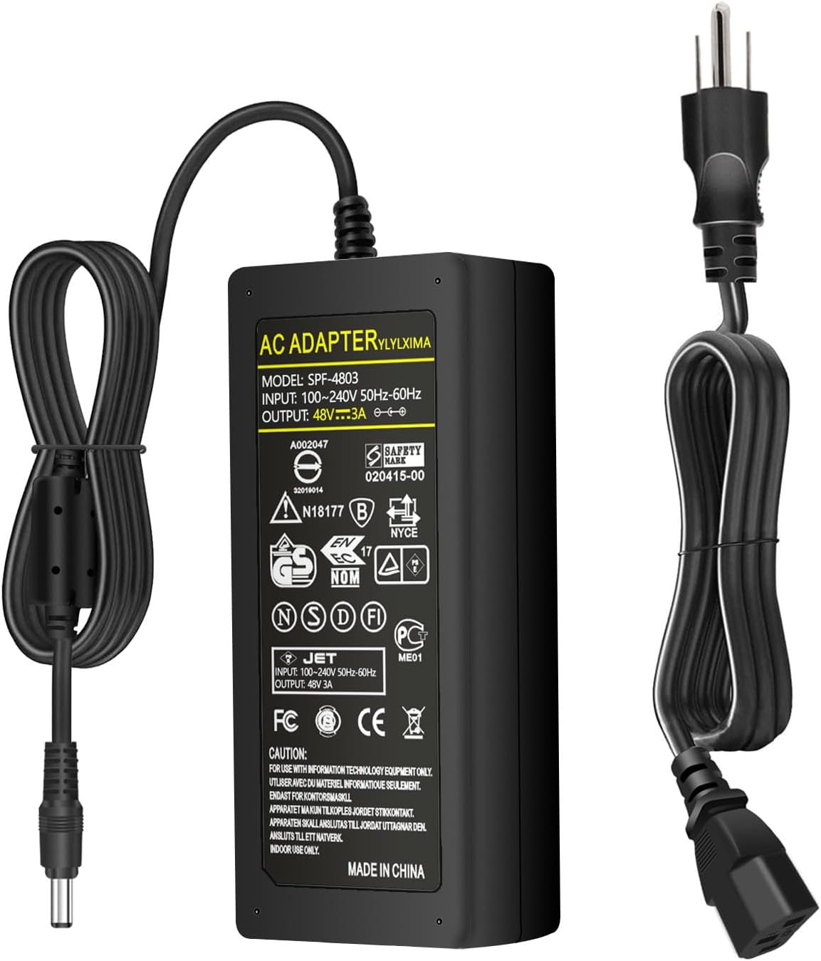 48V 3A Power Supply Adapter AC 100-240V to DC 48V 3A 144W Switching Charger 5.5