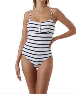 MELISSA ODABASH CALABASAS STRIPED RIBBED ONE PIECE SWIMSUIT IN MARINE SIZE  12