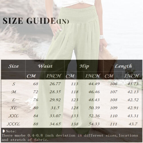 Summer Wide Leg Pants Women Loose Palazzo Pants Pocket Elastic Waist Pants* - Picture 57 of 60