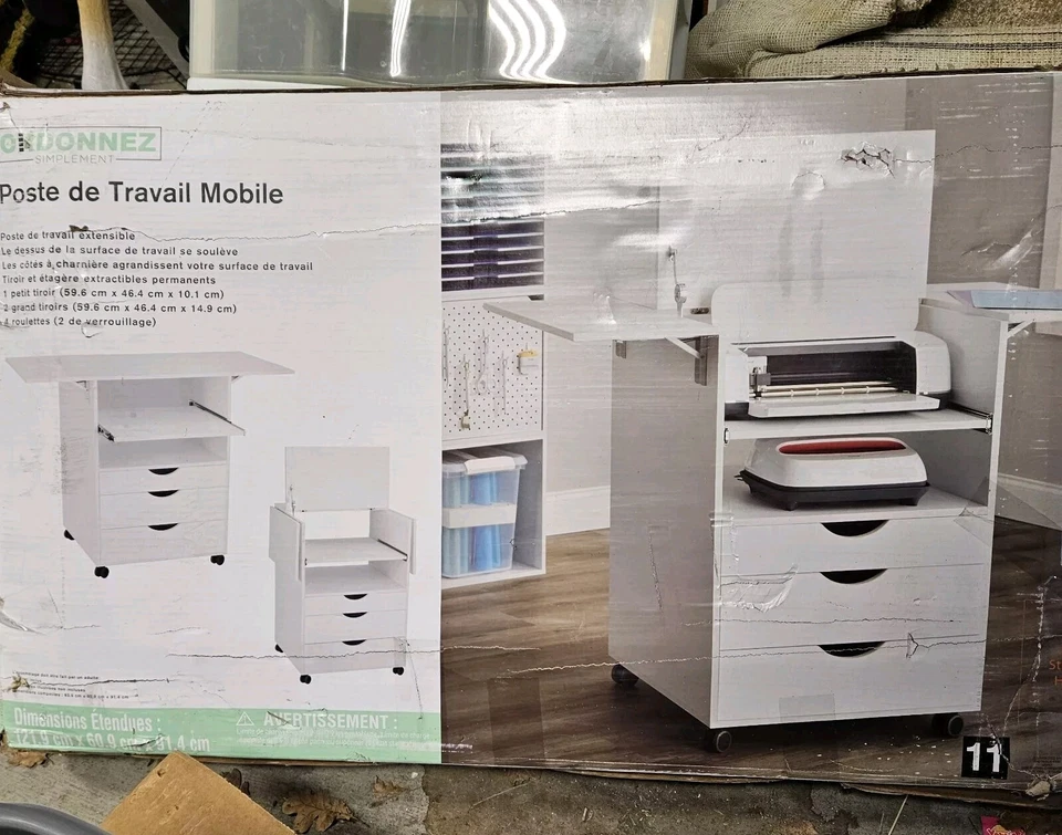 Simply Tidy 48英寸白色可扩展移动工作站工艺车 — 第 2/4 张图片