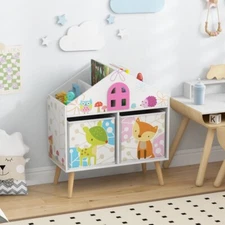 Kids House-shaped Bookshelf Storage Cabinet Organizer w/2 OPen Storage Shelves
