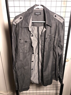 Eighty Eight Platinum Shirt Mens L Gray Black Button Up Casual Size Large