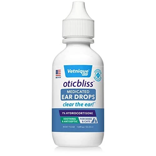 Vetnique Labs Oticbliss Ear Cleaner Wipes/Flushes for Dogs & Cats with Odor C...