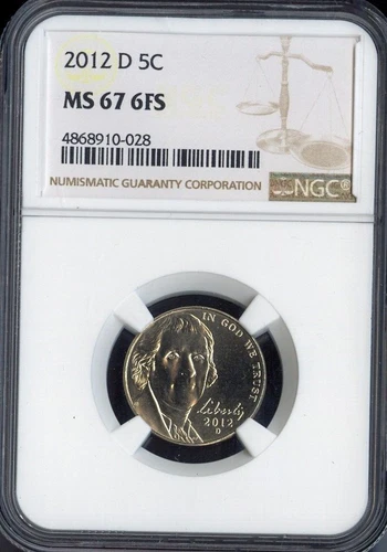 2012 D Jefferson Nickel 5C NGC MS67 FS Quality