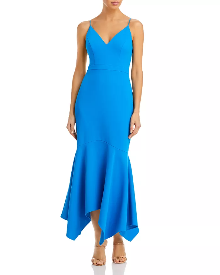 Aqua Asymmetric Flounce Cocktail Dress in Blue Size 8-image