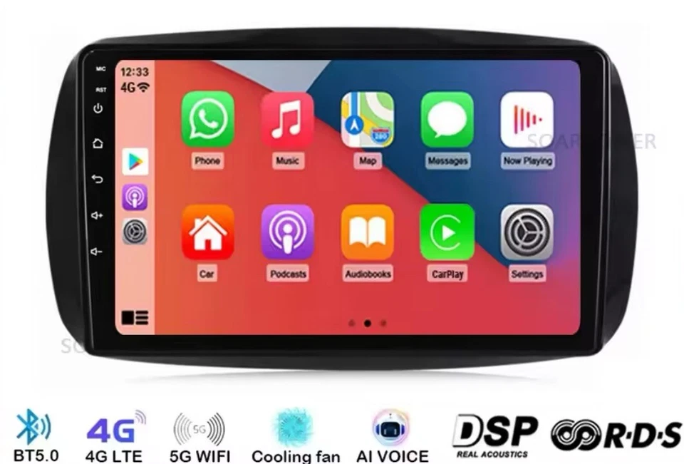 CARTABLET  SMART 453 2+32GB CARPLAY AUTO PER stereo navi AUTORADIO 9'' ANDROID - Immagine 3 di 4