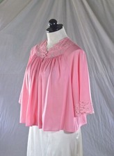 SHADOWLINE vintage 60s coral nylon BED JACKET lace flowers S