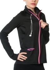 Jerf Women's Diu Active Jacket Black Pink Accent Size S Running Workout Pilates