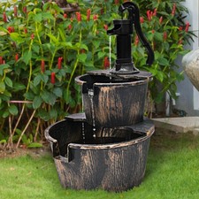 2 Tier Barrel Waterfall Fountain Barrel Water...