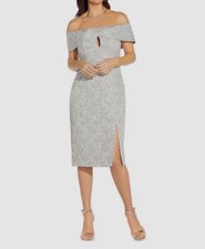  395 Aidan Mattox Women's Gray Metallic Jacquard Off-The-Shoulder Dress Size 8