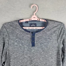 BUFFALO David Bitton Shirt Men XL Gray Navy Blue Cotton Long Slv Henley Casual