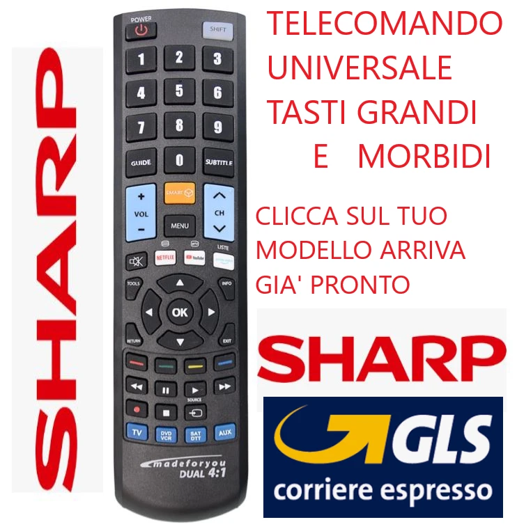 Telecomando ideale per SHARP TV, Telecomando universale per SHARP LED/LCD/HD / 3D