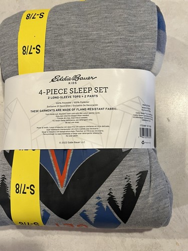 Eddie Bauer Boys' 4-piece Pajama Set Multi Blues Size-S (7-8) NWT - Picture 6 of 6