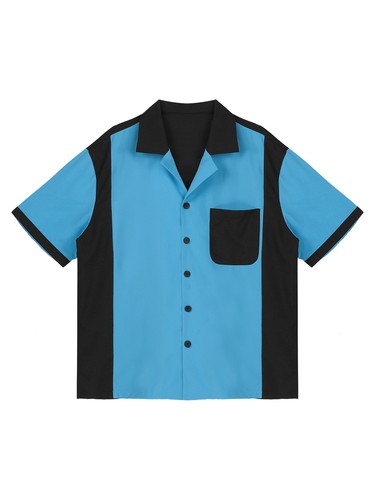 Men Rockabilly Style Short Sleeve Fifties Bowling Casual Button-Down Camp Shirts - Picture 124 of 196
