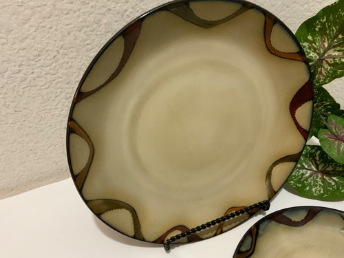 Set Pier 1 Imports 11” Stoneware Brown “Wave” Pattern Dinner Plate 8” salad bowl - Picture 5 of 8