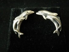 Beautiful Dainty Sterling Silver Dolphin Pod Swimming Stud Earrings 1333