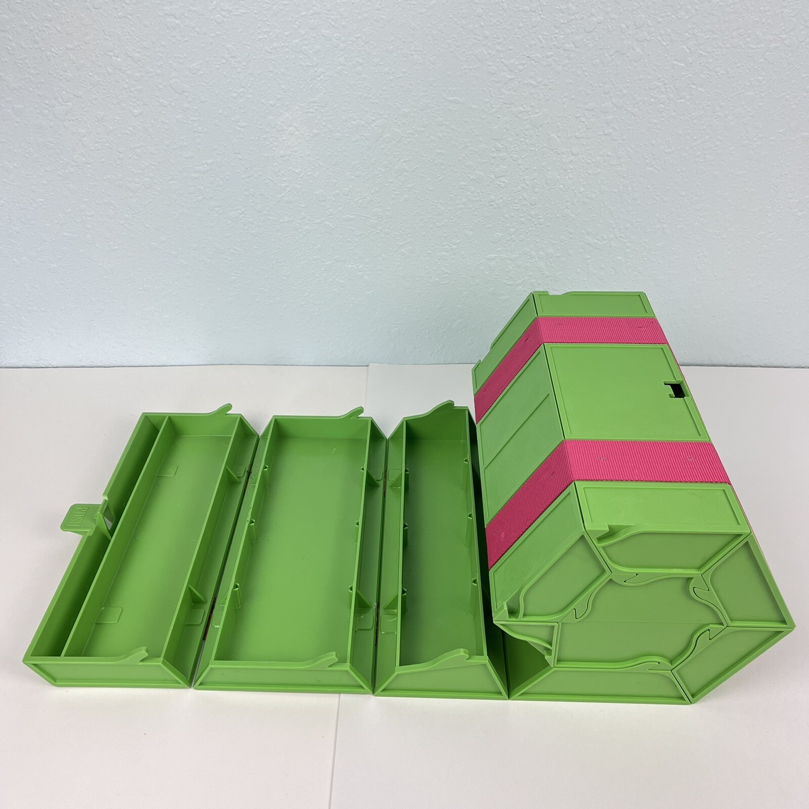 Vintage RolyKit Green Pink Roll Up Arts Crafts Tackle Storage Box