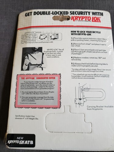 Vintage Kryptonite Krypto Lok ATB U-lock w/ Mounting Bracket & Key Bike Bicycle - Picture 9 of 10
