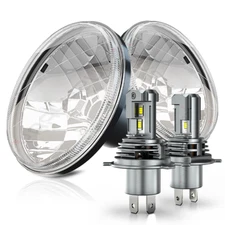 7 Inch led GLASS Headlight Round, ORIGINAL CLASSIC LOOK conversion chrome pair