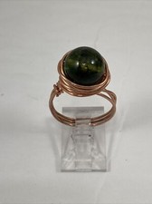 Handmade Copper Wire Wrap Green Glass Bead Ring Size 8 136