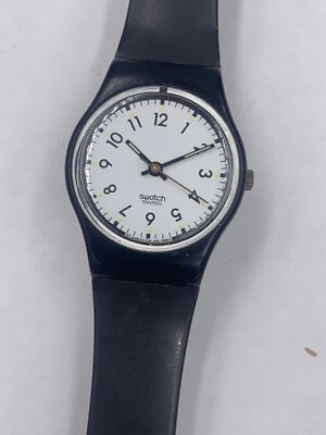 Working Vintage Swatch Ladies Watch Classic Swiss Quartz Black 25mm 1987 Rare 1987 Vintage Full Black Swatch Lady Watch with White & Red  main image 4
