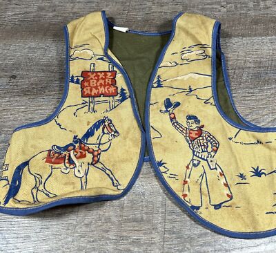 Vintage X.Y.Z. BAR RANCH COWBOY VEST Childrens Dress Up Pretend Play 1960s