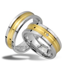 Trauringe aus 925er Silber mit Goldplatierung und Stein , GRAVUR GRATIS, J173-1