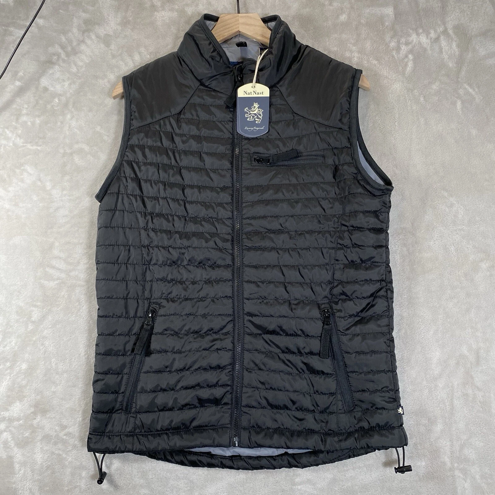 Nat Nast Mens S Black Puffer Quilted Sleeveless Full Zip Lightweight Vest NWT