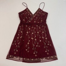 Altar'd State Analia Dress Women M Burgundy Floral Sequin Beaded Wedding Guest