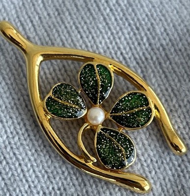 Vtg JJ Jonette Jewelry Four Leaf Good Luck Clover Shamrock Brooch Pin Enameled