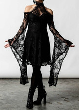 Killstar To Dust Kimono Sleeve Black Lace Dress Size XL Goth Witch Vampire