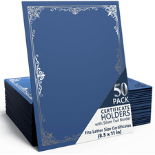 50 Pack Premium Blue Certificate Holders 8.5 x 11 inch Heavyweight 300gsm