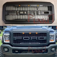Grille For 2011-2016 Ford F250 F350 Super Duty Raptor Style Grill W/Letter Black