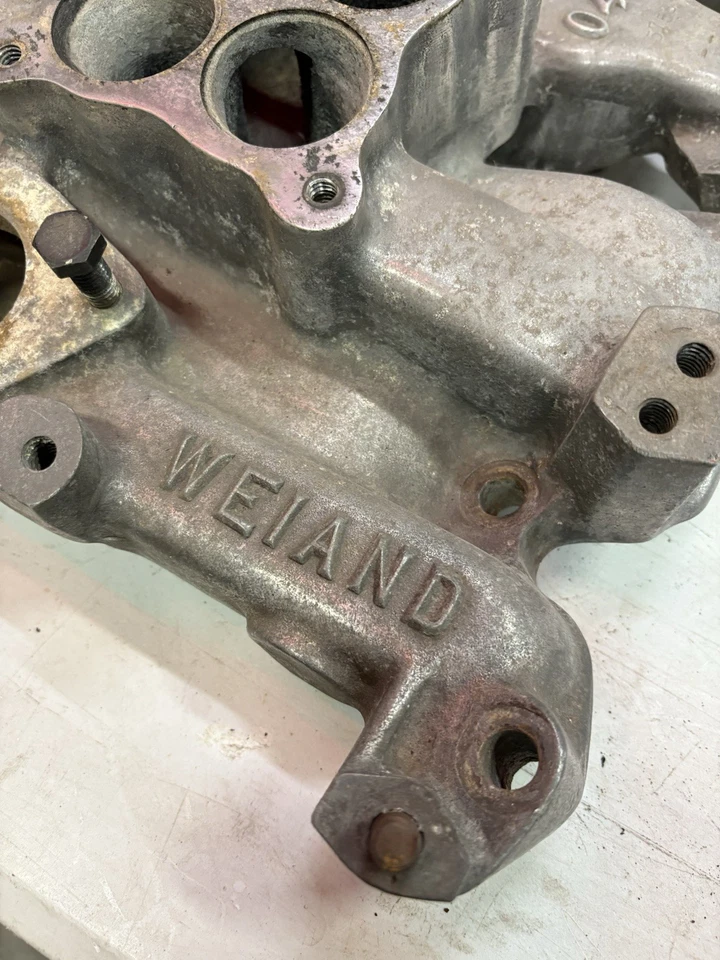 Oldsmobile 371 Weiand 04D doble admisión cuádruple 1957 1958 solo Super 88 V8 Hotrod Foto 2 de 4