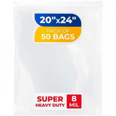 20'' x 24'' Heavy-Duty Zip Lock Bags Pack of 50, 8 Mil Extra Thick Clear Reclos...