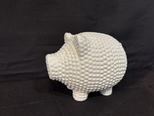 White Hobnail Ceramic Piggy Bank Pig Coin Bank Farmhouse Nursery 6  
