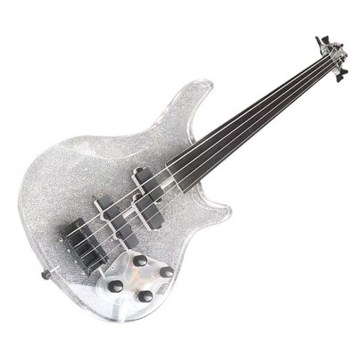 4 Four String Fretless Acrylic  Electric Bass Guitar  Blue Light