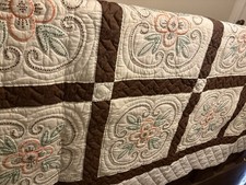 AMISH Queen Cross Stitched Quilt 12 Blocks 76x96 Made In Missouri New READ 