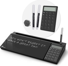 17x6" Glass Desk Whiteboard w/Calculator, Organizer, Black